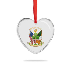 Proud To Be Irish American Heart Crystal Glass Ornament Vintage Ireland USA Flag Shamrock Harp TS11 Print Your Wear