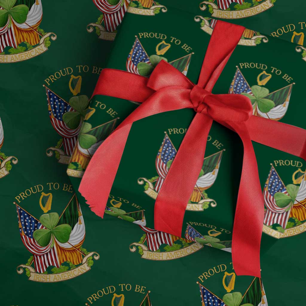 Proud To Be Irish American Wrapping Paper Roll Vintage Ireland USA Flag Shamrock Harp TS11 Green Print Your Wear