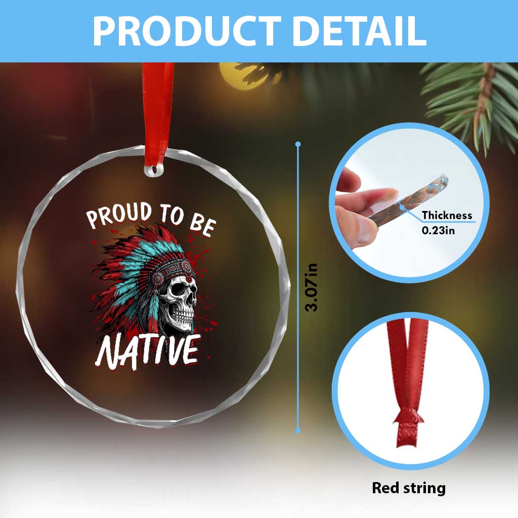Proud To Be Native Crystal Glass Ornament Native American Skull Headdress Graphic