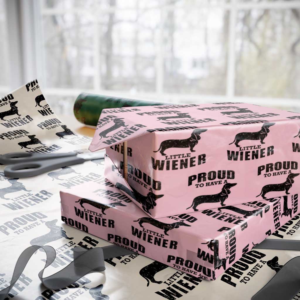 Proud to Have A Little Wiener Wrapping Paper Roll Funny Offensive Dachshund Retro 90s TS10 Light Pink Print Your Wear