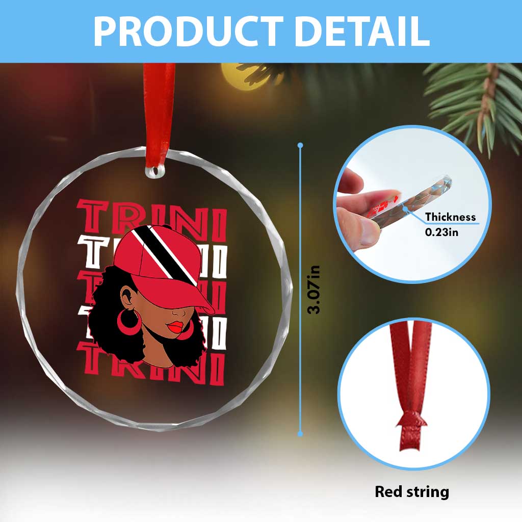 Proud Trini Afro Black Woman Crystal Glass Ornament Trinidad and Tobago Flag Pride TS10 Print Your Wear