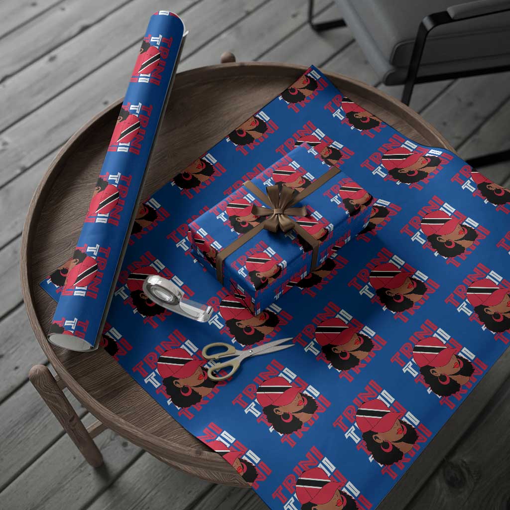 Proud Trini Afro Black Woman Wrapping Paper Roll Trinidad and Tobago Flag Pride TS10 Blue Print Your Wear