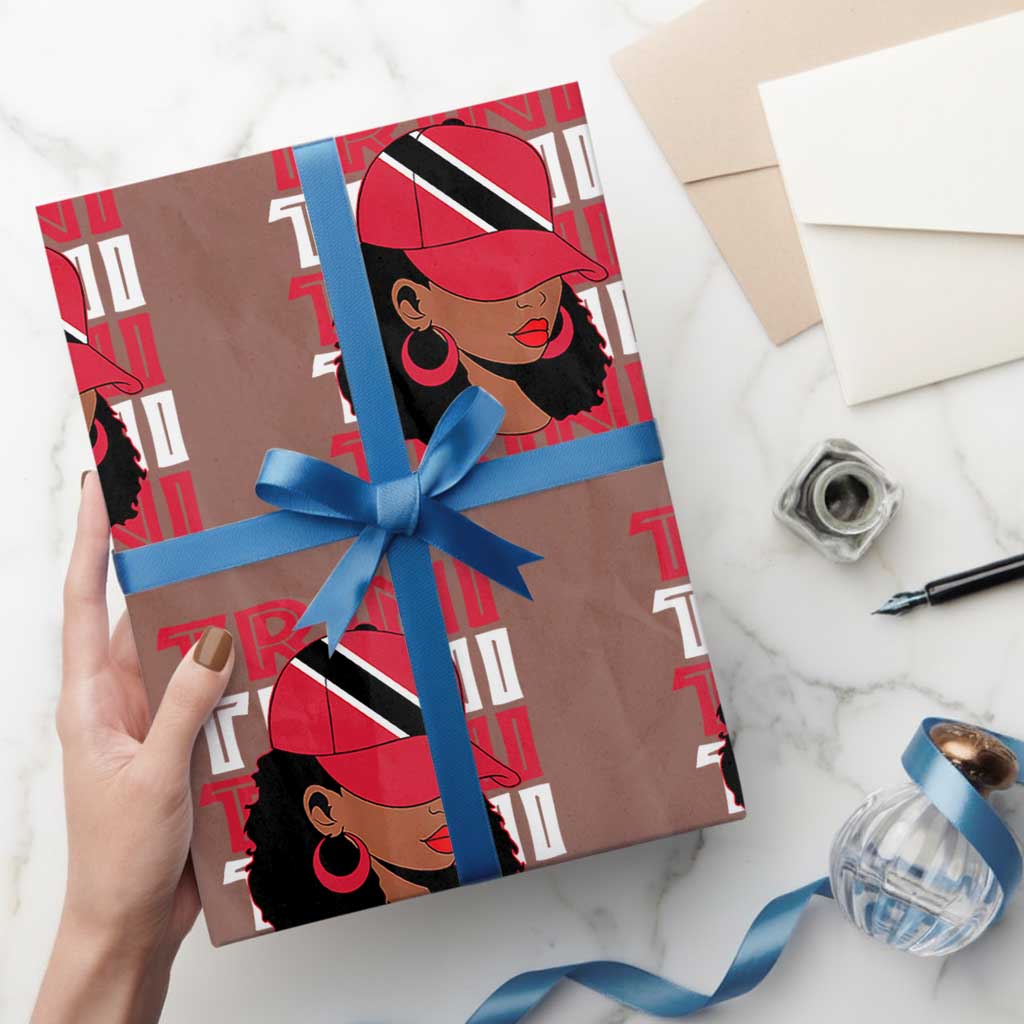 Proud Trini Afro Black Woman Wrapping Paper Roll Trinidad and Tobago Flag Pride TS10 Mocha Print Your Wear