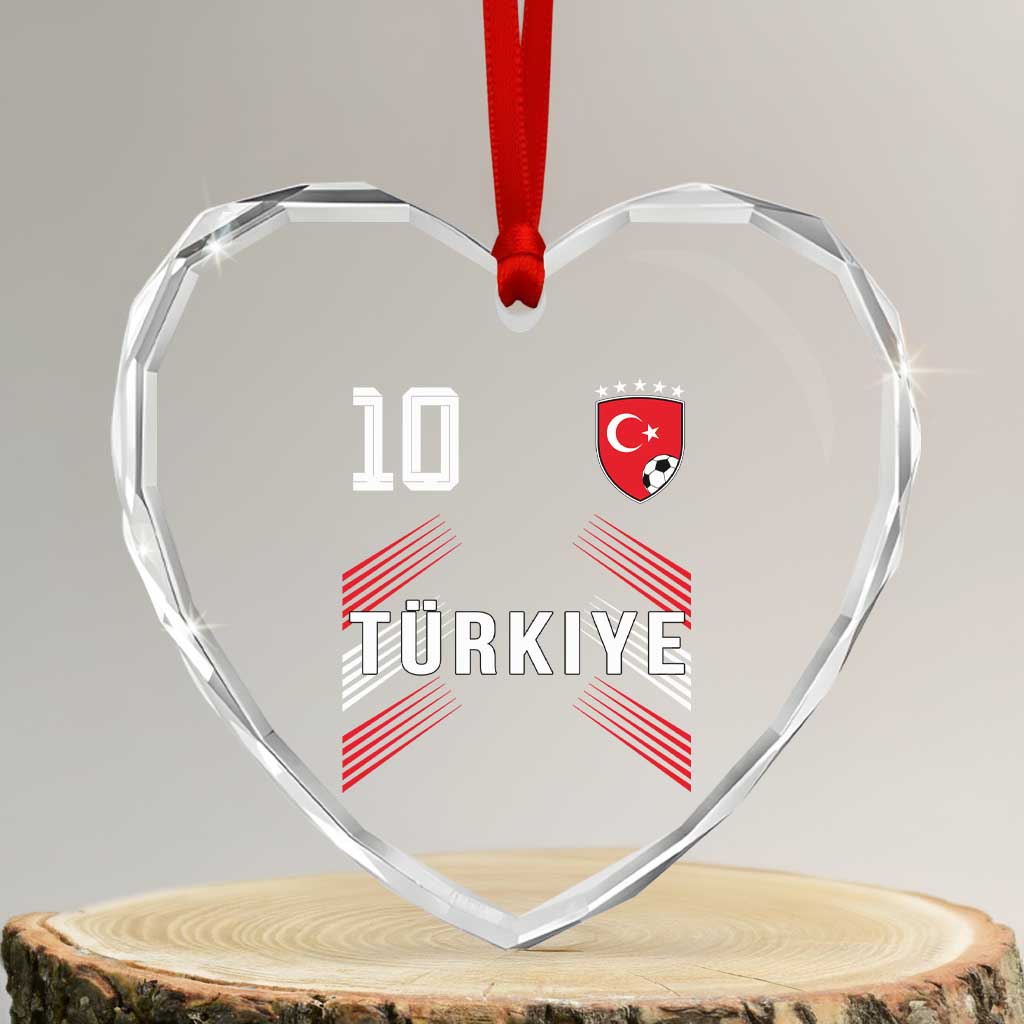 Proud Turkiye Soccer Fans Number 10 Jersey Style Heart Crystal Glass Ornament Patriotic Turkish Football Turkey Sports Lover