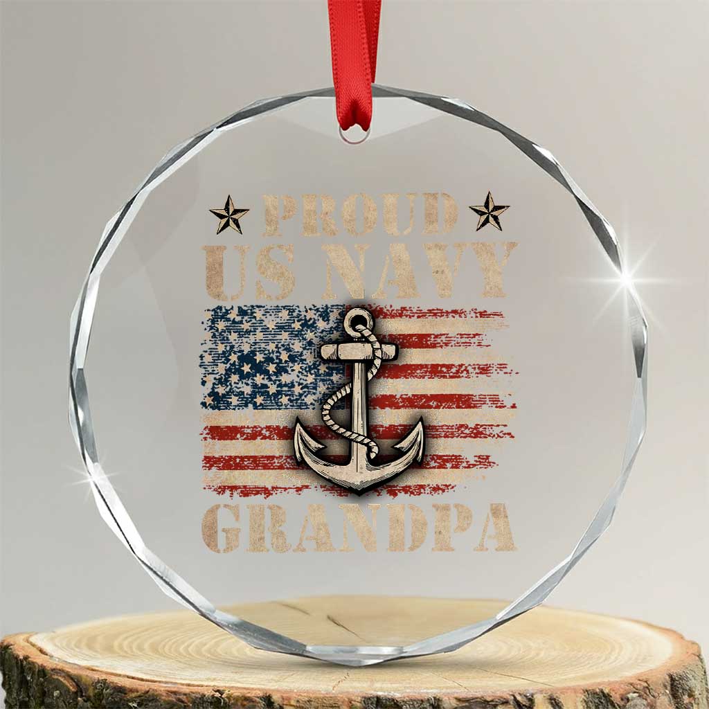 Proud US Navy Grandpa Crystal Glass Ornament Vintage American Flag Anchor TS11 Transparent Glass 3'' Circle Print Your Wear