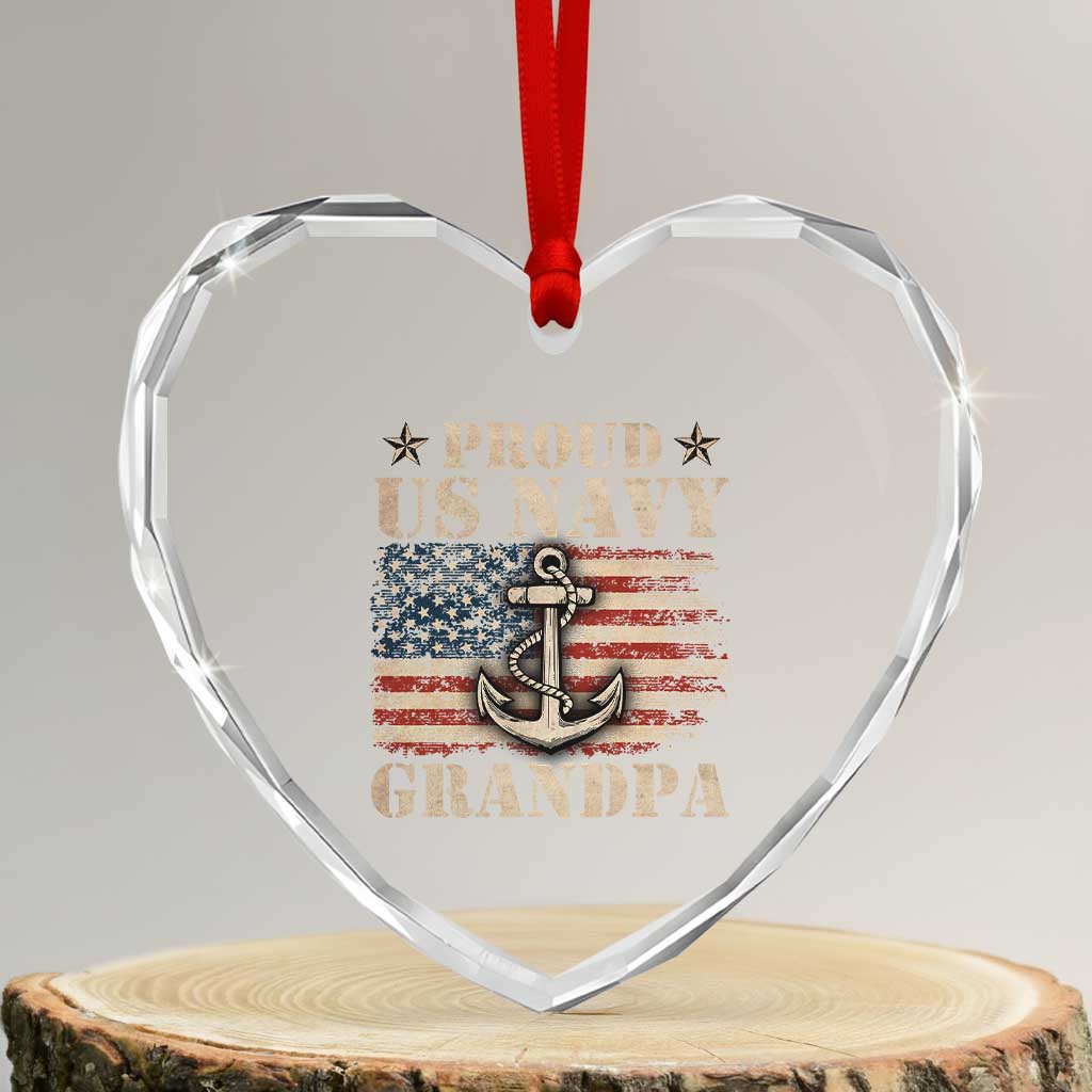 Proud US Navy Grandpa Heart Crystal Glass Ornament Vintage American Flag Anchor TS11 Transparent Glass 3'' Heart Print Your Wear