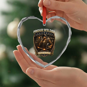 Proud Welder Graphic Heart Crystal Glass Ornament Built To Last Worker Gift TS12 Print Your Wear