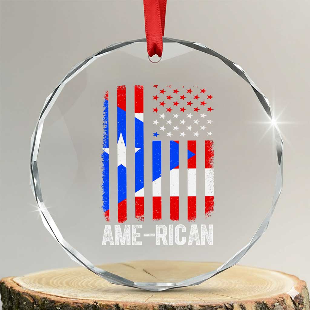 Puerto Rican American Flag Crystal Glass Ornament AME-RICAN Boricua Pride TS10 Transparent Glass 3'' Circle Print Your Wear