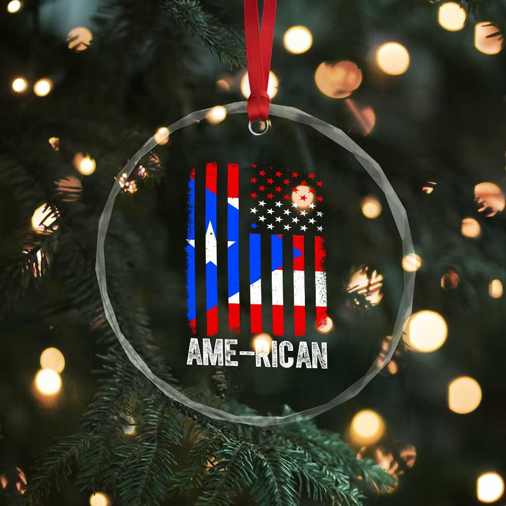 Puerto Rican American Flag Crystal Glass Ornament AME-RICAN Boricua Pride TS10 Print Your Wear