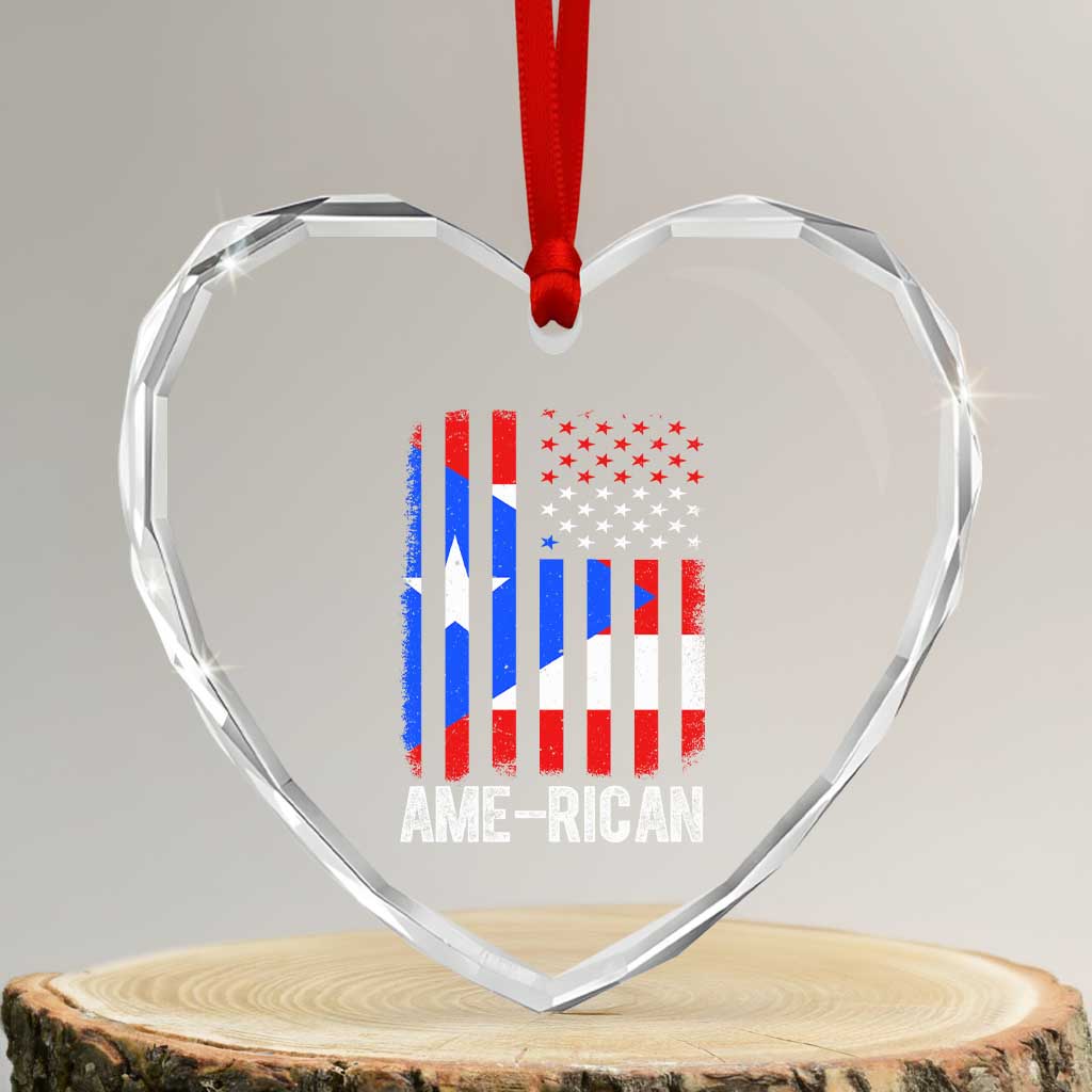 Puerto Rican American Flag Heart Crystal Glass Ornament AME-RICAN Boricua Pride TS10 Transparent Glass 3'' Heart Print Your Wear