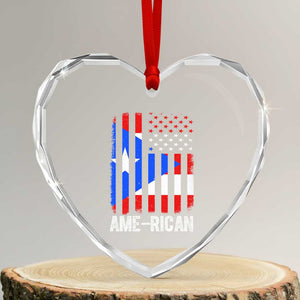 Puerto Rican American Flag Heart Crystal Glass Ornament AME-RICAN Boricua Pride TS10 Transparent Glass 3'' Heart Print Your Wear
