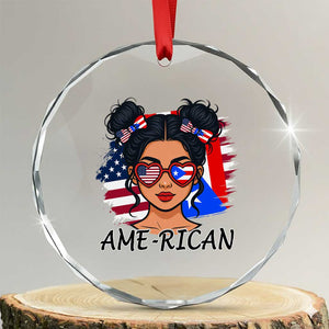Puerto Rican American Girl Crystal Glass Ornament AME-RICAN Boricua Pride TS10 Transparent Glass 3'' Circle Print Your Wear