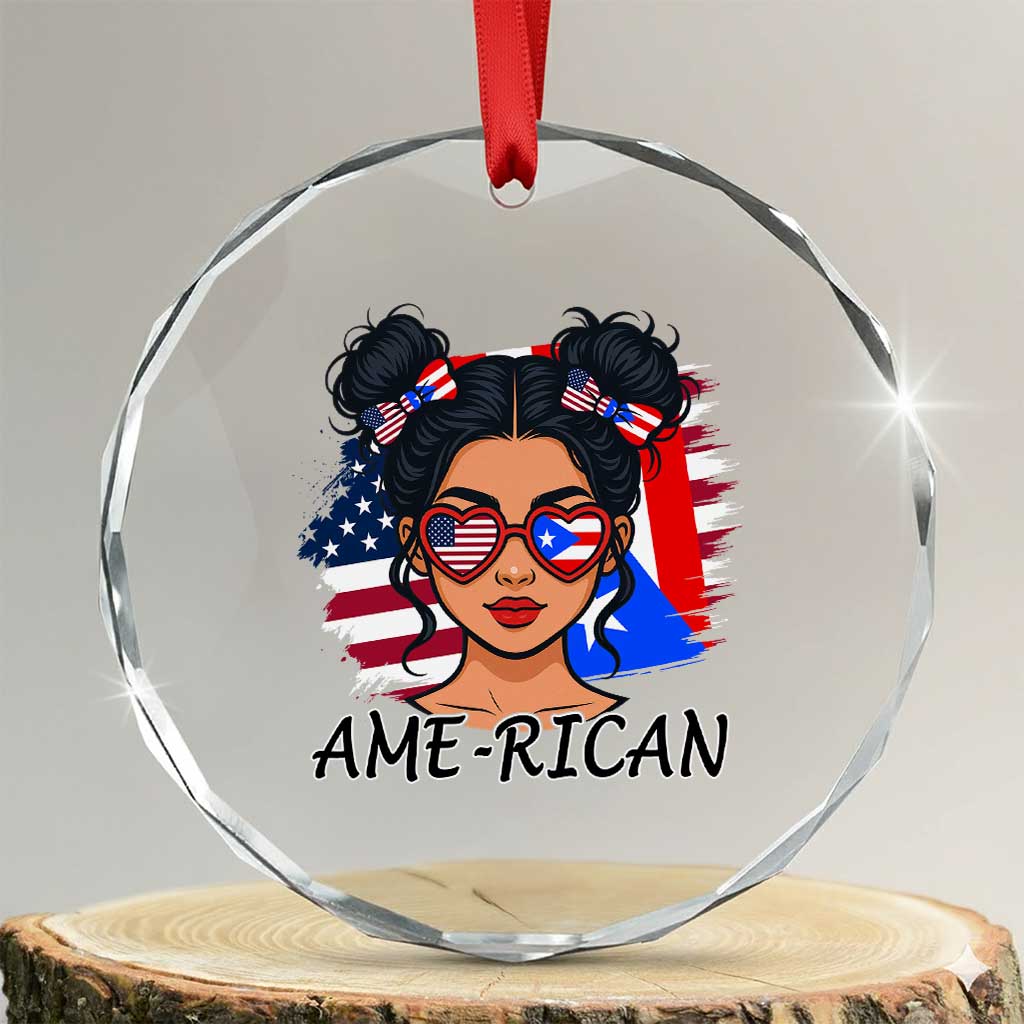 Puerto Rican American Girl Crystal Glass Ornament AME-RICAN Boricua Pride TS10 Transparent Glass 3'' Circle Print Your Wear
