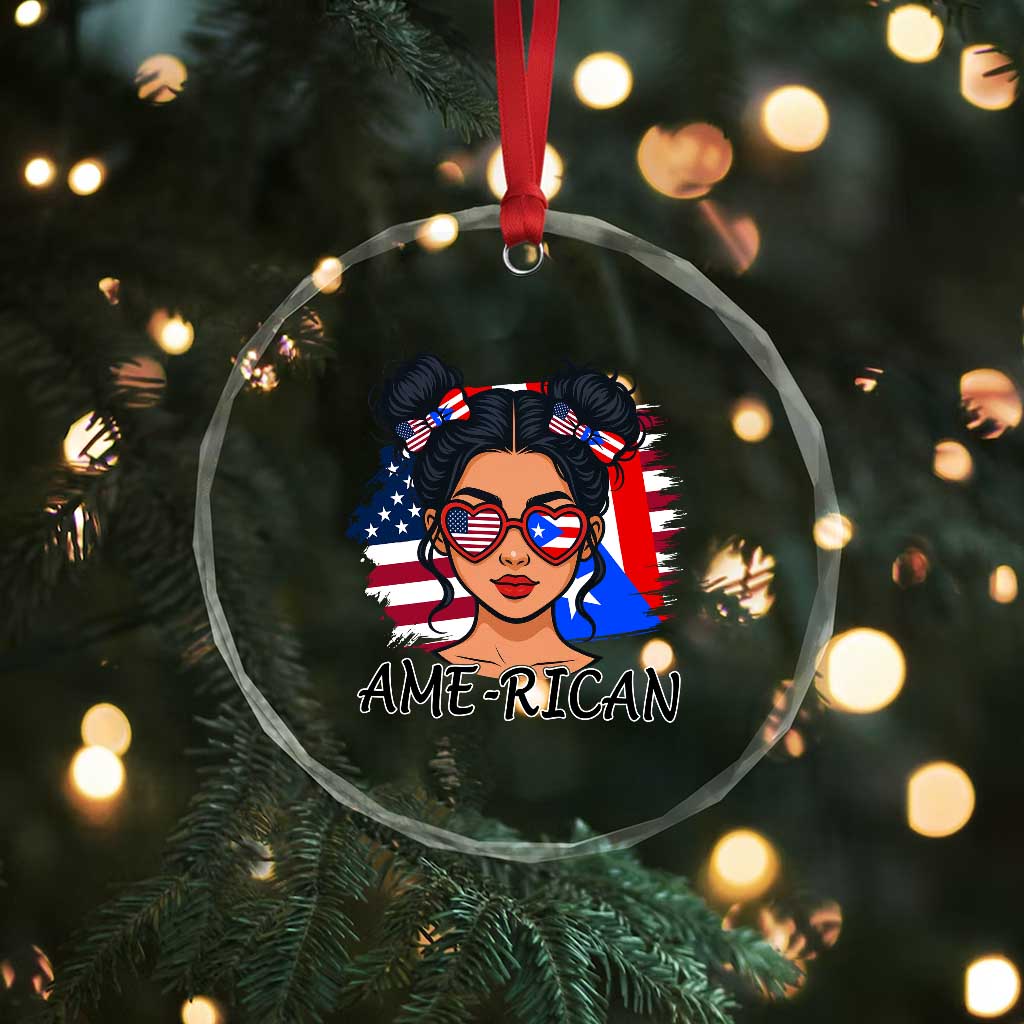 Puerto Rican American Girl Crystal Glass Ornament AME-RICAN Boricua Pride TS10 Print Your Wear