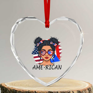 Puerto Rican American Girl Heart Crystal Glass Ornament AME-RICAN Boricua Pride TS10 Transparent Glass 3'' Heart Print Your Wear