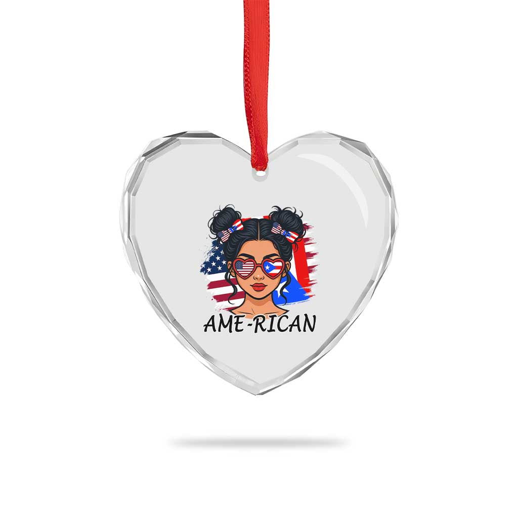 Puerto Rican American Girl Heart Crystal Glass Ornament AME-RICAN Boricua Pride TS10 Print Your Wear