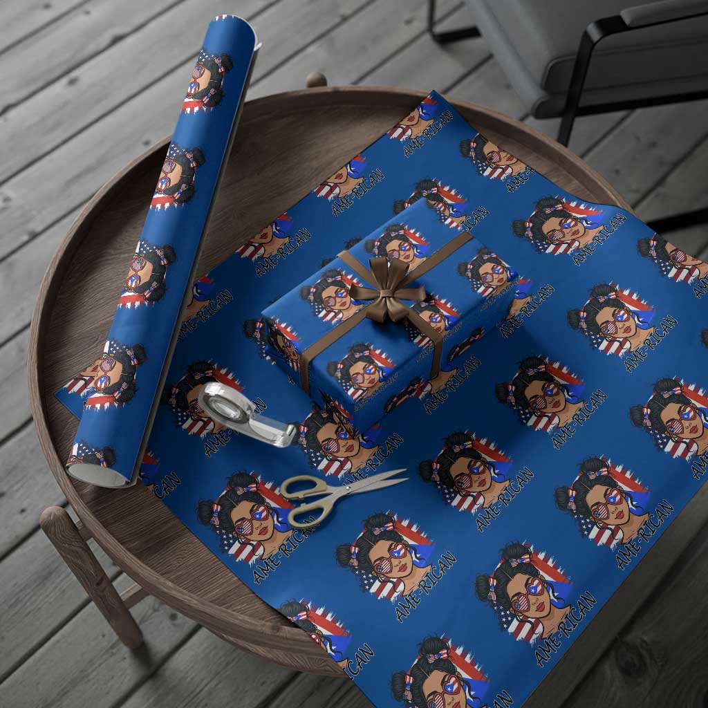 Puerto Rican American Girl Wrapping Paper Roll AME-RICAN Boricua Pride TS10 Blue Print Your Wear