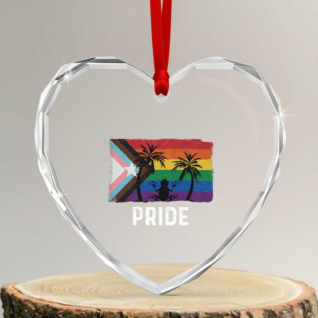 Puerto Rican LGBTQ Heart Crystal Glass Ornament Boricua Rainbow Flag Pride TS10 Transparent Glass 3'' Heart Print Your Wear