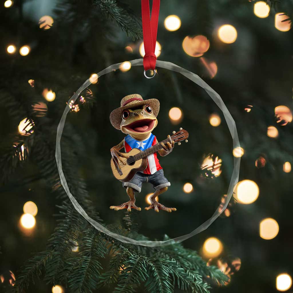 Puerto Rico Coqui Frog Puerto Rican Flag Taino Boricua Guitar Crystal Glass Ornament TS11 Print Your Wear