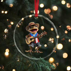 Puerto Rico Coqui Frog Puerto Rican Flag Taino Boricua Guitar Crystal Glass Ornament TS11 Print Your Wear