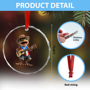 Puerto Rico Coqui Frog Puerto Rican Flag Taino Boricua Guitar Crystal Glass Ornament TS11 Print Your Wear