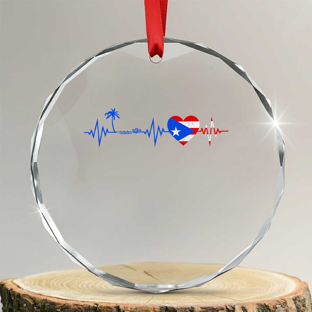 Puerto Rico Flag Crystal Glass Ornament Heartbeat EKG Pulse Boricua Pride Summer Beach - Print Your Wear