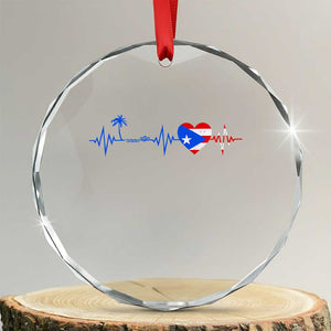 Puerto Rico Flag Crystal Glass Ornament Heartbeat EKG Pulse Boricua Pride Summer Beach - Print Your Wear
