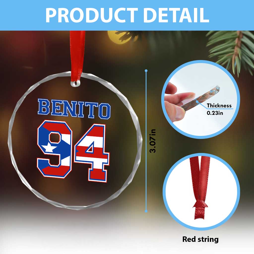 Puerto Rico Jersey Benito Number 94 Graphic Crystal Glass Ornament TS11 Print Your Wear
