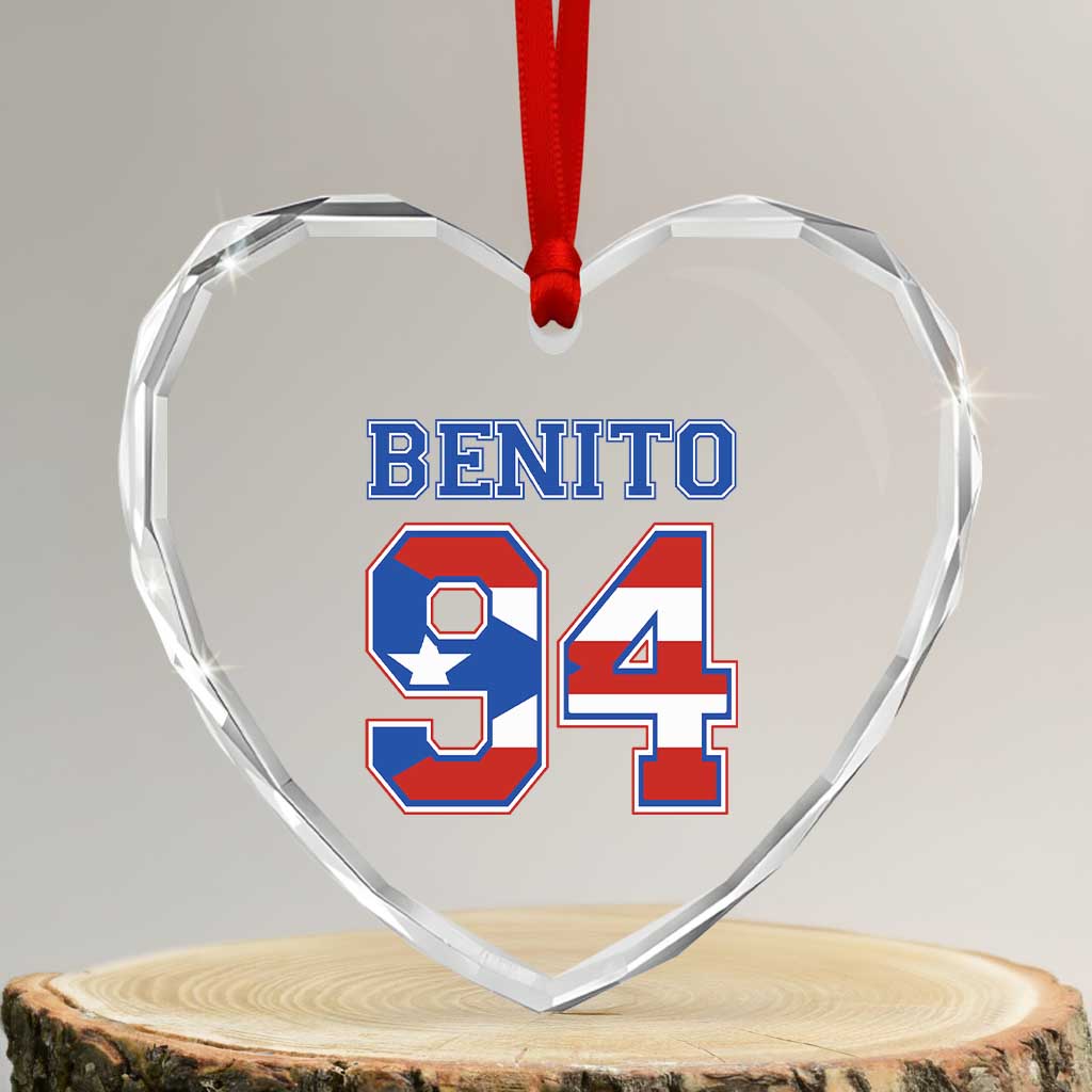 Puerto Rico Jersey Benito Number 94 Graphic Heart Crystal Glass Ornament TS11 Transparent Glass 3'' Heart Print Your Wear
