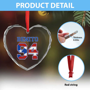 Puerto Rico Jersey Benito Number 94 Graphic Heart Crystal Glass Ornament TS11 Print Your Wear