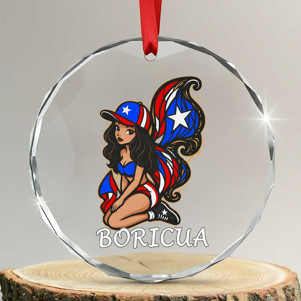 Puerto Rico Pin Up Girl Crystal Glass Ornament Taino Boricua Puerto Rican Flag - Print Your Wear