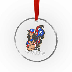 Puerto Rico Pin Up Girl Crystal Glass Ornament Taino Boricua Puerto Rican Flag - Print Your Wear