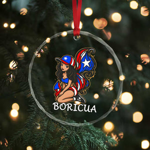 Puerto Rico Pin Up Girl Crystal Glass Ornament Taino Boricua Puerto Rican Flag - Print Your Wear