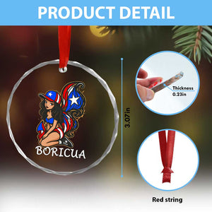 Puerto Rico Pin Up Girl Crystal Glass Ornament Taino Boricua Puerto Rican Flag - Print Your Wear