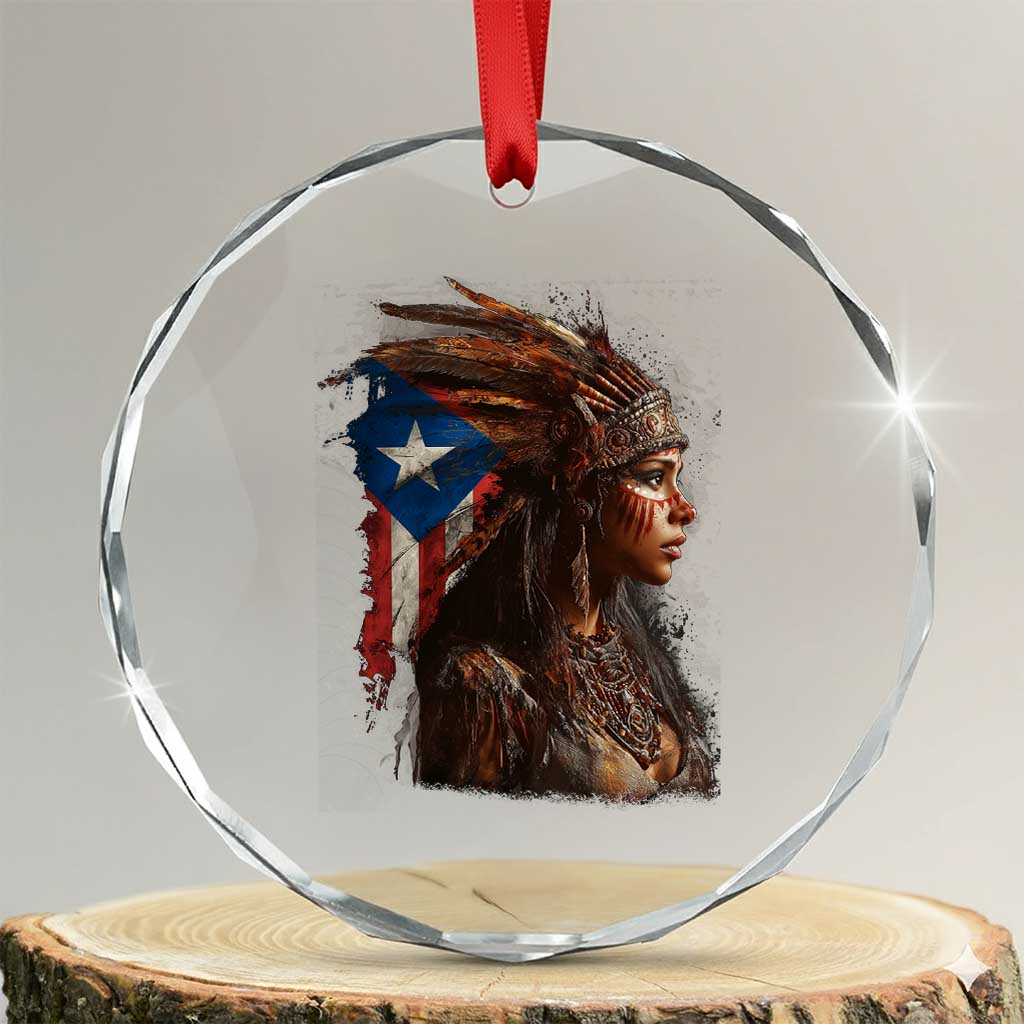 Puerto Rico Taino Warrior Woman Crystal Glass Ornament Boricua Pride TS10 Transparent Glass 3'' Circle Print Your Wear