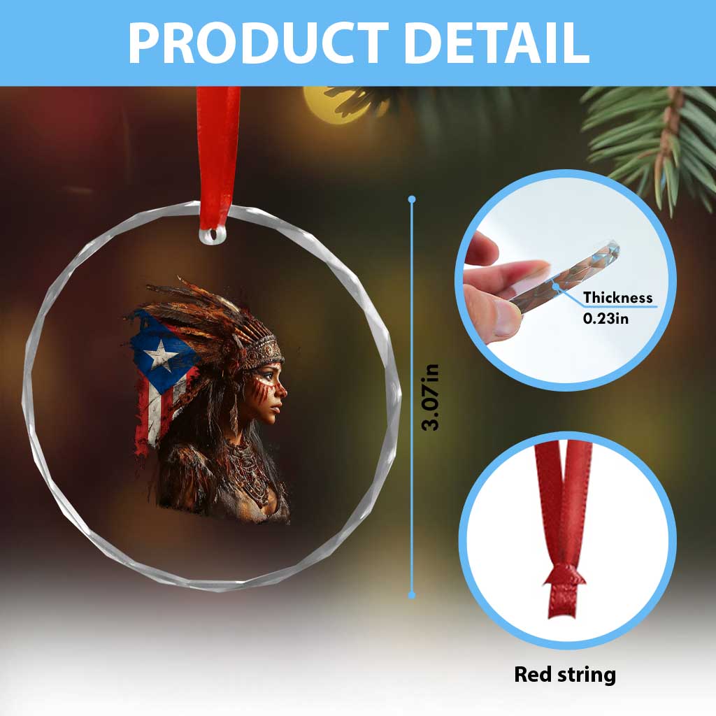 Puerto Rico Taino Warrior Woman Crystal Glass Ornament Boricua Pride TS10 Print Your Wear