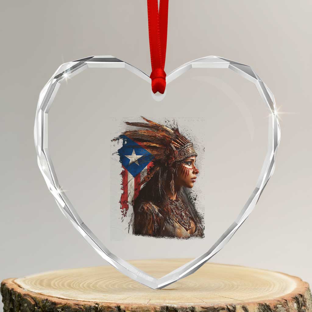 Puerto Rico Taino Warrior Woman Heart Crystal Glass Ornament Boricua Pride TS10 Transparent Glass 3'' Heart Print Your Wear
