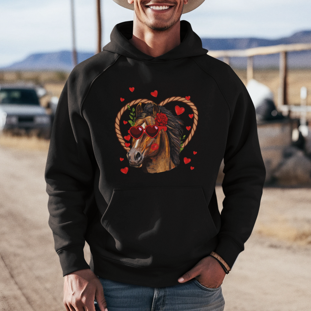 Valentine's Day Hoodie Funny Cute Horse Cowboy Western TS09 Printyourwear