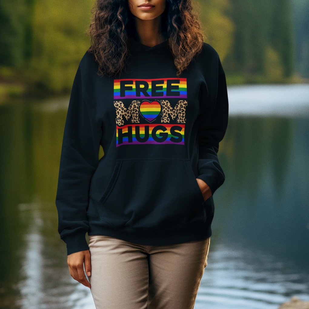 LGBT Free Hugs Support Hoodie Mom Hug Mama LGBTQ Ally Rainbow Flag Leopard TS02 Printyourwear