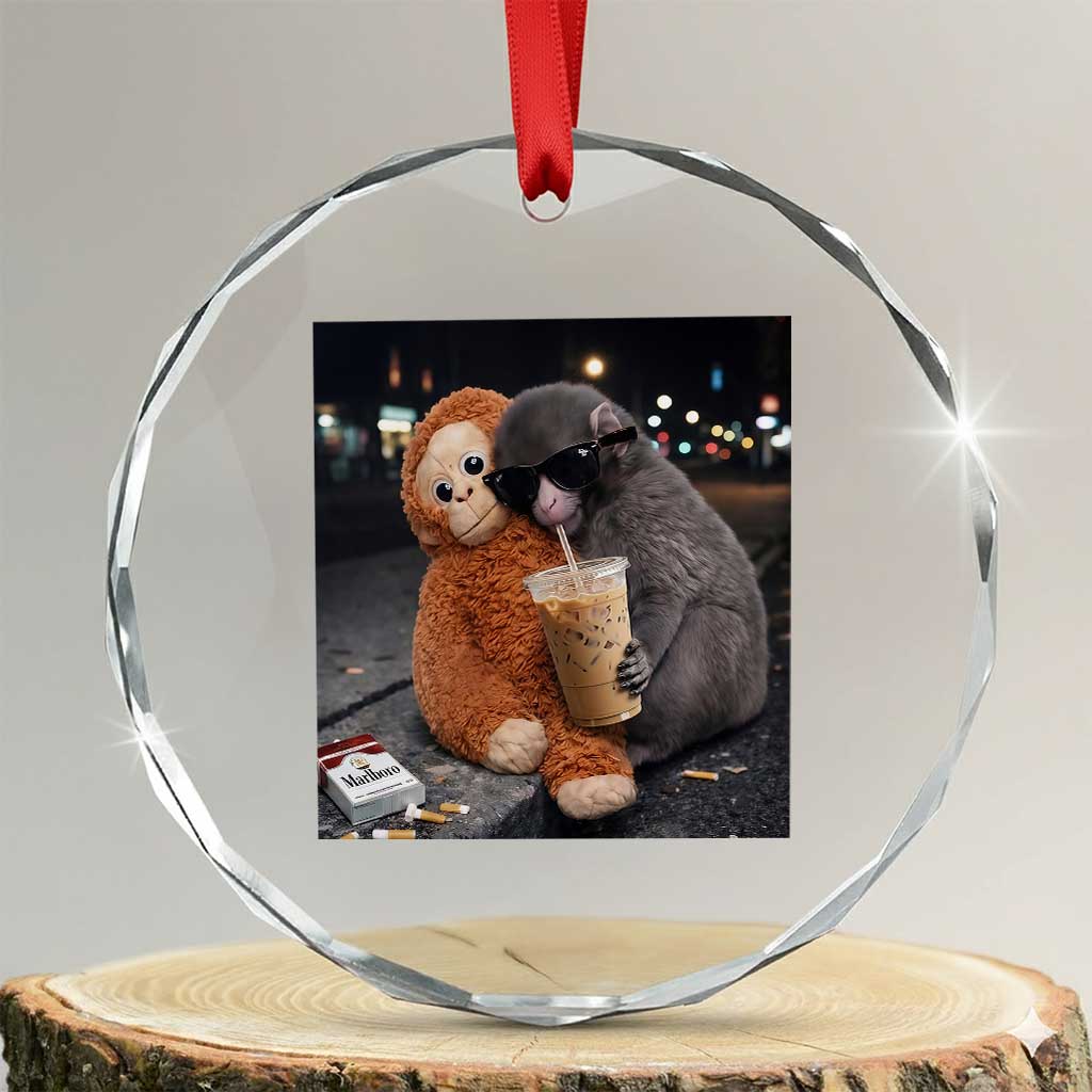 Punch Mokey Meme Crystal Glass Ornament Funny Drinking Iced Coffee Sunglasses Street TS14 Transparent Glass 3'' Circle Print Your Wear