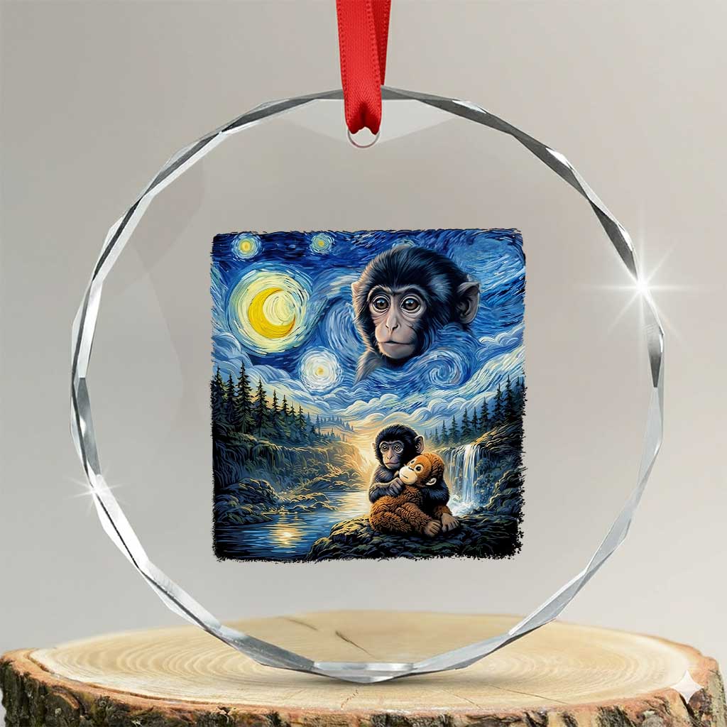 Punch Mokey Crystal Glass Ornament Viral Baby Monkey Starry Night Van Gogh TS14 Transparent Glass 3'' Circle Print Your Wear