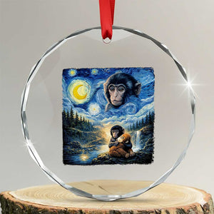 Punch Mokey Crystal Glass Ornament Viral Baby Monkey Starry Night Van Gogh TS14 Transparent Glass 3'' Circle Print Your Wear