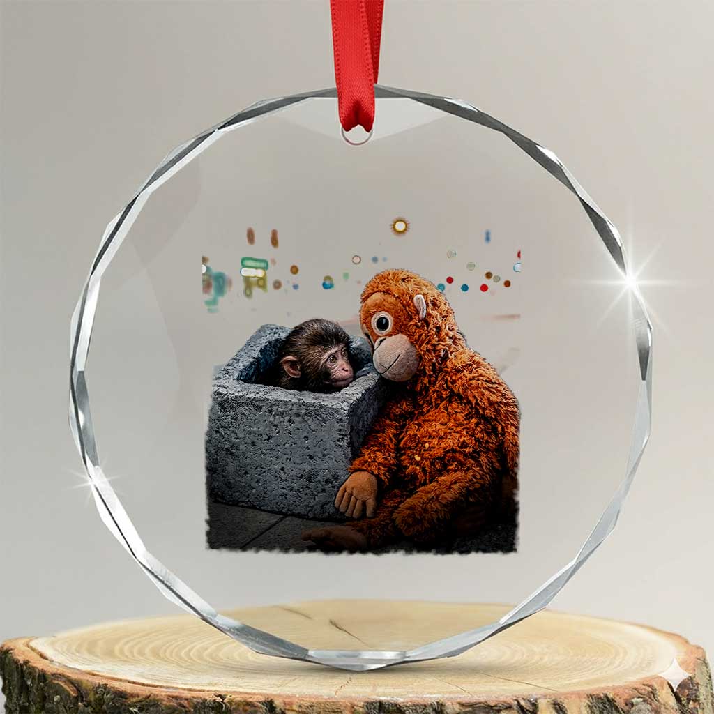 Punch Mokey Crystal Glass Ornament Viral Trend Baby Monkey Streets Meme TS14 Transparent Glass 3'' Circle Print Your Wear
