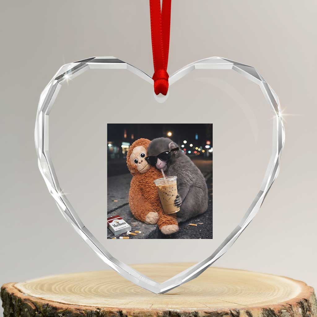 Punch Mokey Heart Crystal Glass Ornament Funny Drinking Diet Coke Sunglasses Street Meme TS14 Transparent Glass 3'' Heart Print Your Wear
