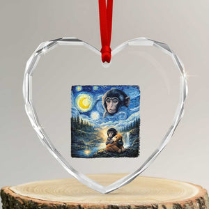 Punch Mokey Heart Crystal Glass Ornament Viral Baby Monkey Starry Night Van Gogh TS14 Transparent Glass 3'' Heart Print Your Wear