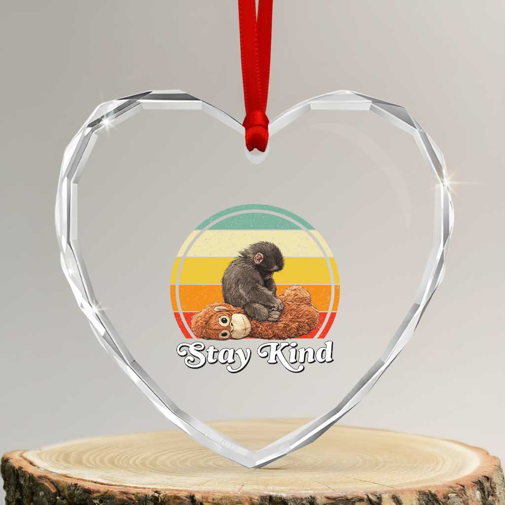 Punch Mokey Heart Crystal Glass Ornament Viral Trend Baby Monkey Stay Kind TS14 Transparent Glass 3'' Heart Print Your Wear