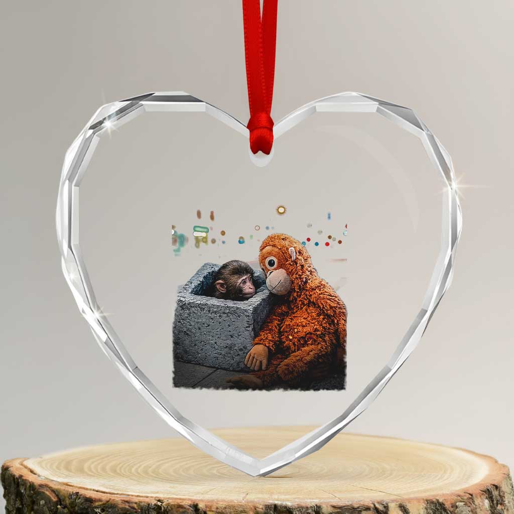 Punch Mokey Heart Crystal Glass Ornament Viral Trend Baby Monkey Streets Meme TS14 Transparent Glass 3'' Heart Print Your Wear