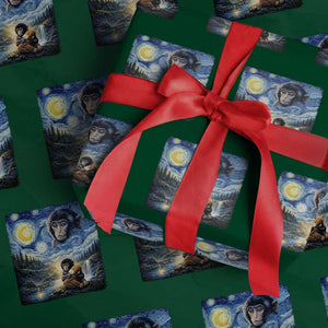 Punch Mokey Wrapping Paper Roll Viral Baby Monkey Starry Night Van Gogh TS14 Green Print Your Wear