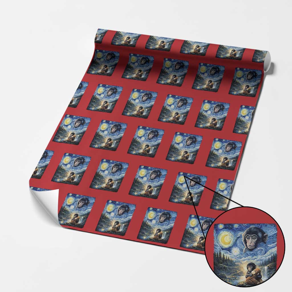 Punch Mokey Wrapping Paper Roll Viral Baby Monkey Starry Night Van Gogh TS14 Red Print Your Wear