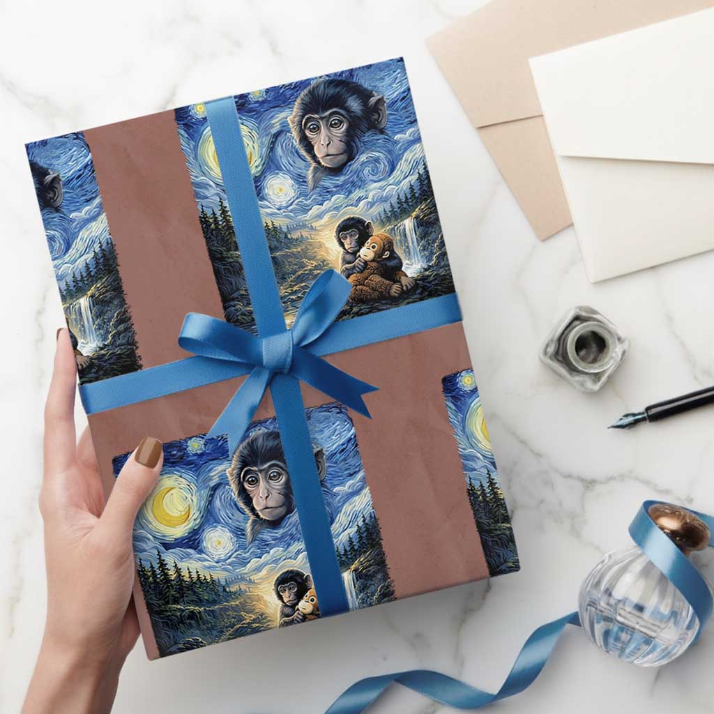 Punch Mokey Wrapping Paper Roll Viral Baby Monkey Starry Night Van Gogh TS14 Mocha Print Your Wear